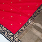 Black Contrast with maroon border - Pure Katan Georgette Banarasi Saree with Satin Border and small golden zari booti