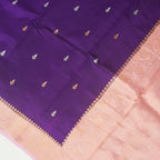 Purple Contrast with baby pink border - Pure Raw Mango Banarasi Saree with Goldenand silver Booti Motifs