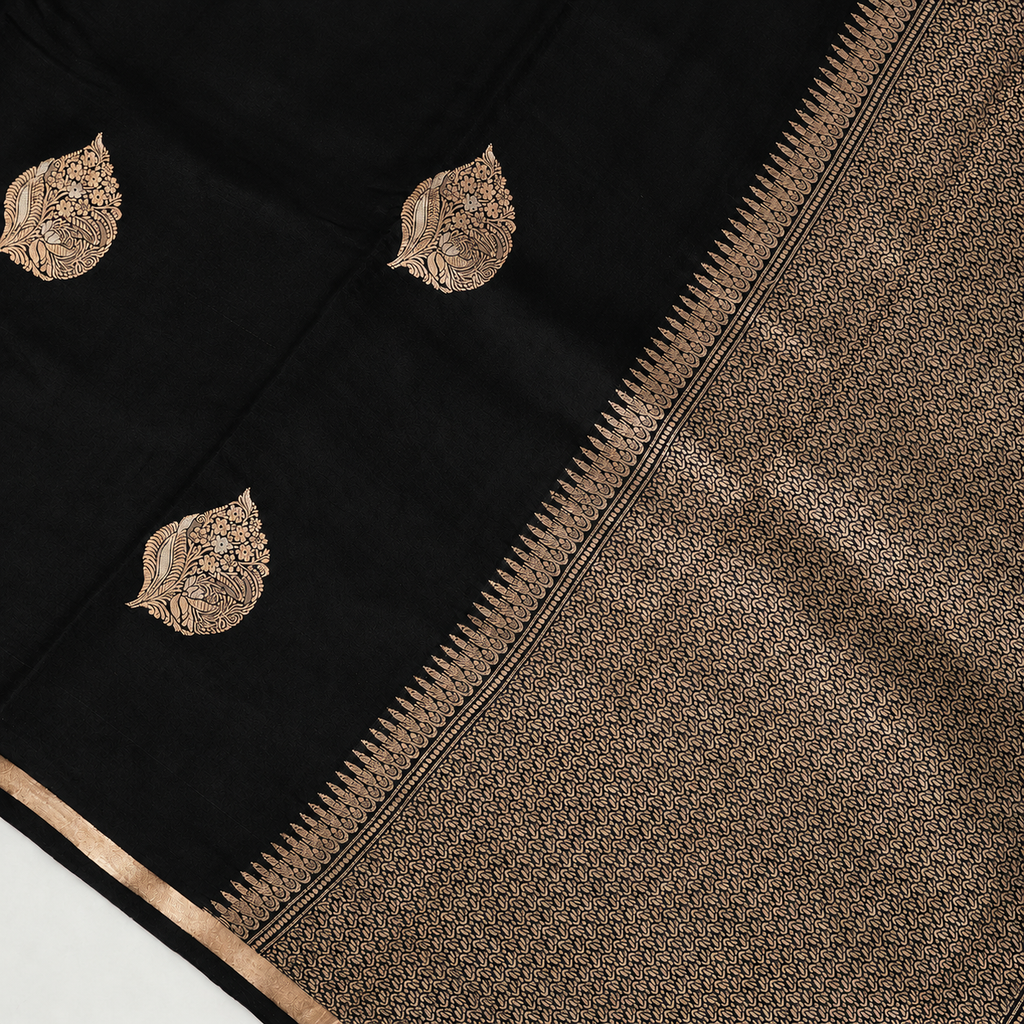 Black - Pure Soft Mashru Silk Banarasi Saree