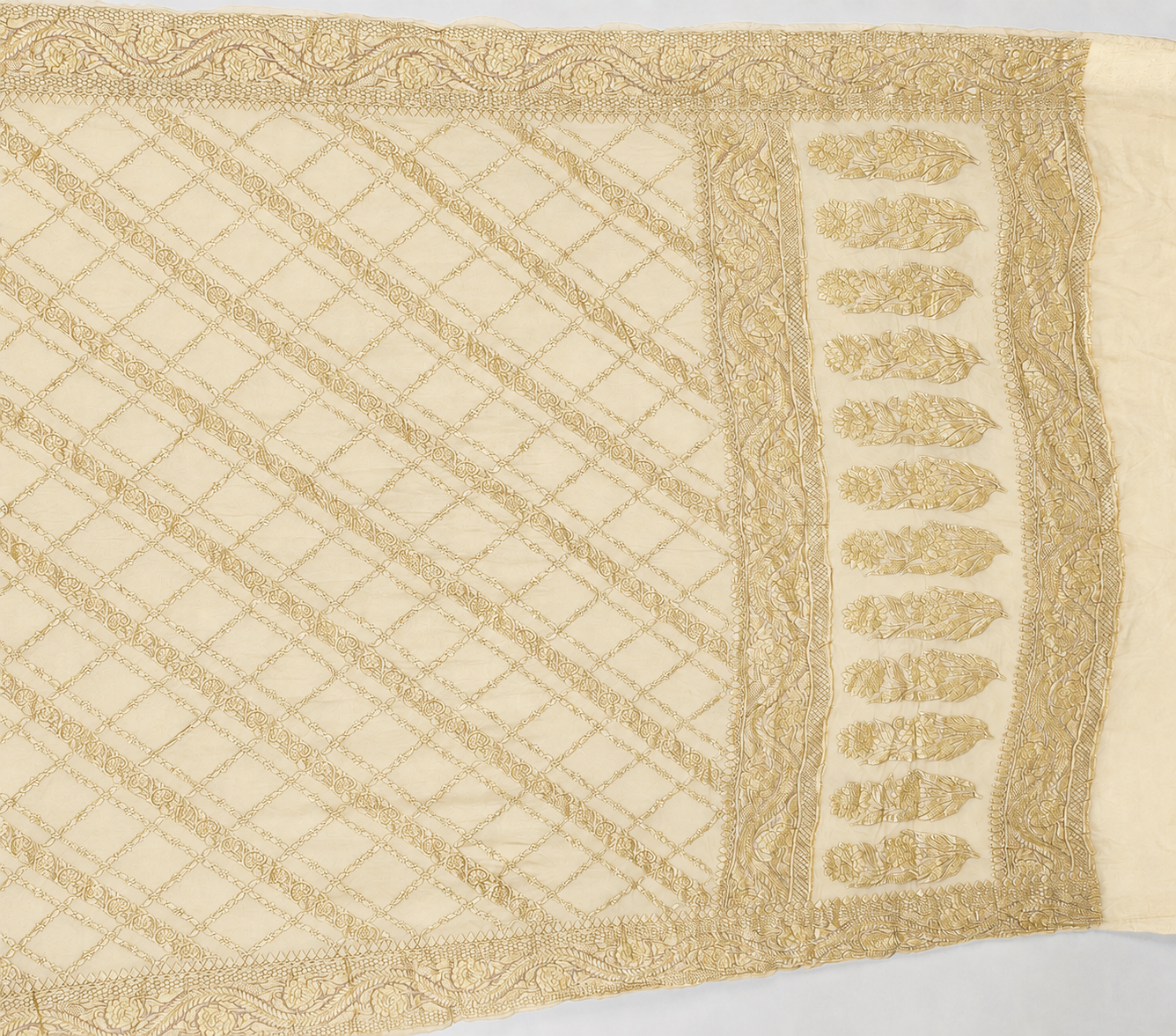 Off- White - Pure Khaddi Chiffon Georgette Silk Banarasi Saree