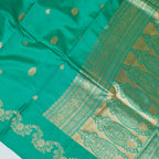 Green - Pure Raw Mango Banarasi Saree with Golden Boota Motifs and Laheria Design at Satin Border