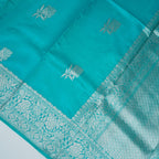 Aqua Green - Pure Raw Mango Banarasi Saree with Silver Zari and Skirt Border Design