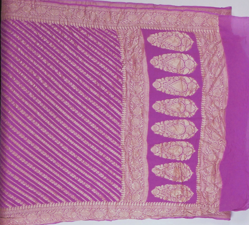 Lavender - Pure Khaddi Chiffon Georgette Silk Banarasi Saree