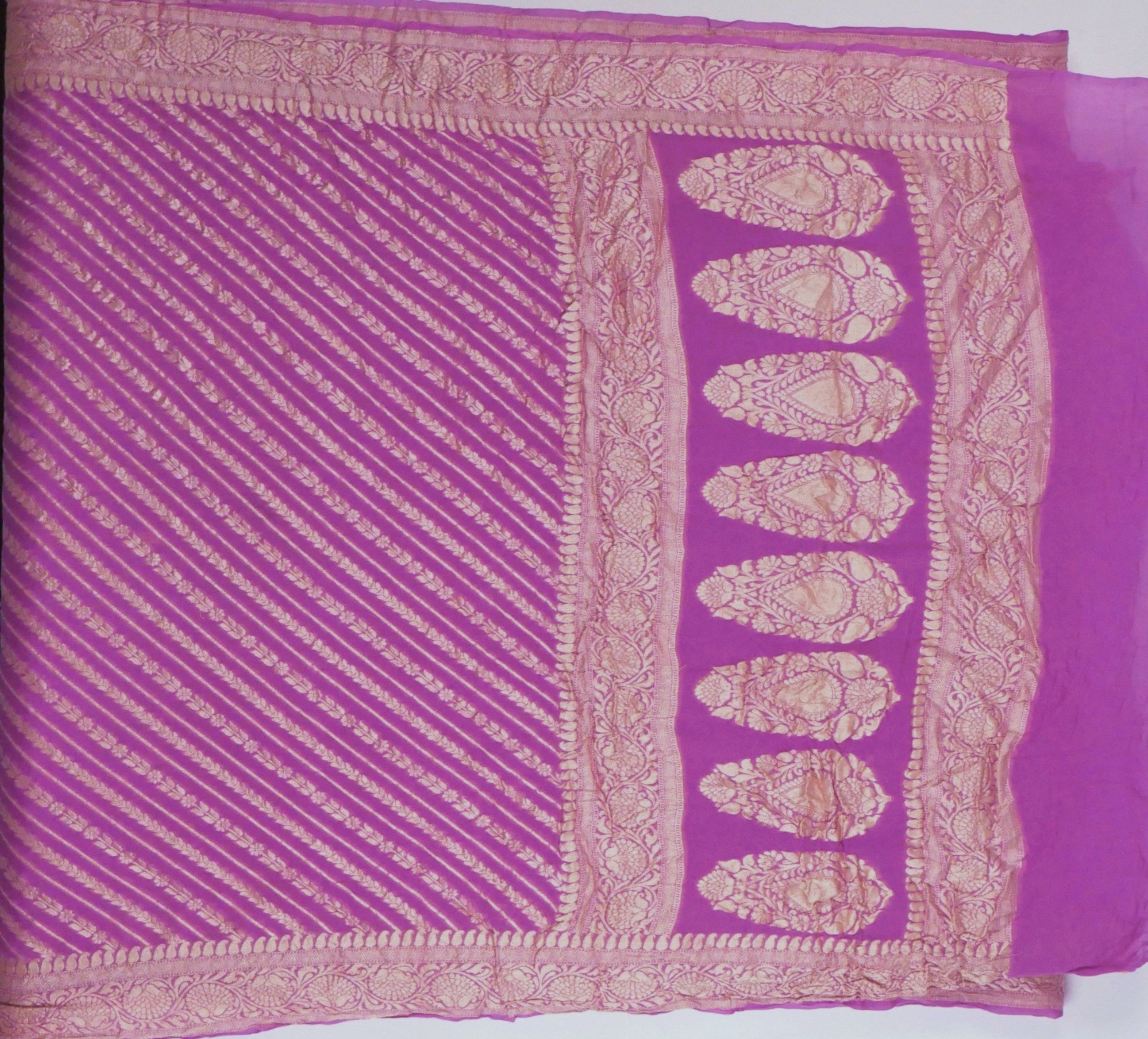 Lavender - Pure Khaddi Chiffon Georgette Silk Banarasi Saree