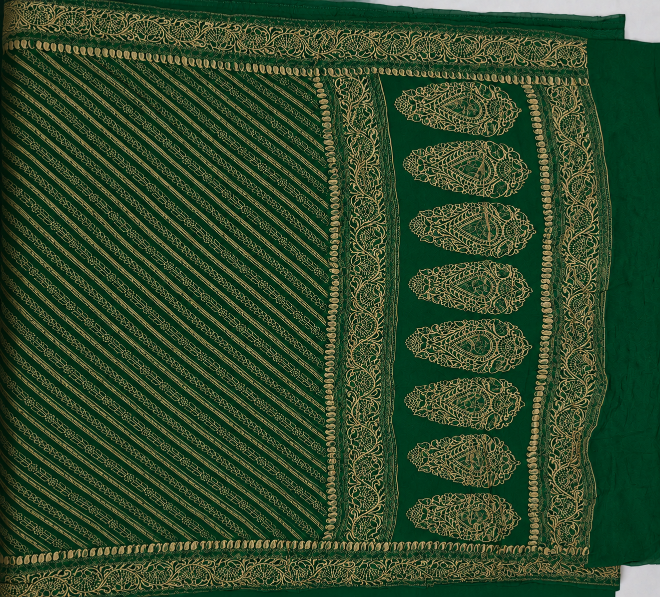 Emerald Green - Pure Khaddi Chiffon Georgette Silk Banarasi Saree