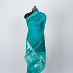 Yellow Banarasi Handloom Luxury Suit set contrast with Aqua Teal Green color.