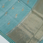 Emerald Deep Green - Pure Organza Banarasi Saree with light Golden silver Zari Booti