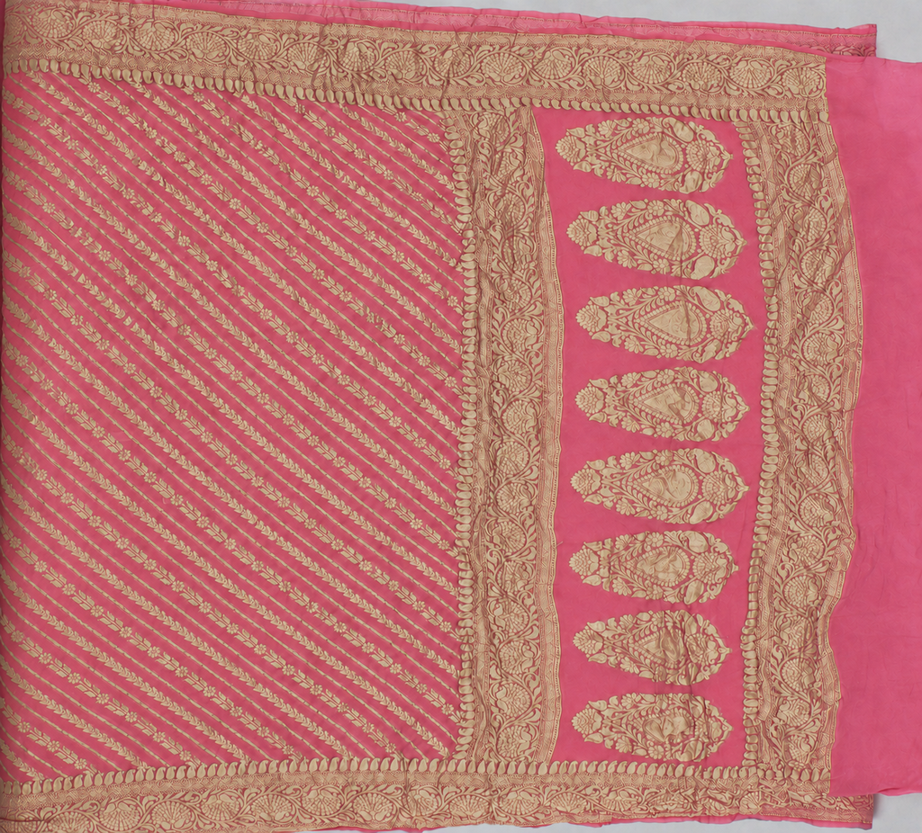 Darling Pink - Pure Khaddi Chiffon Georgette Silk Banarasi Saree