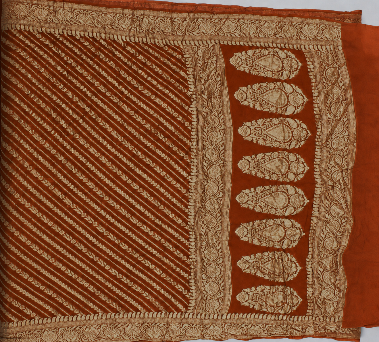 Rust Orange - Pure Khaddi Chiffon Georgette Silk Banarasi Saree