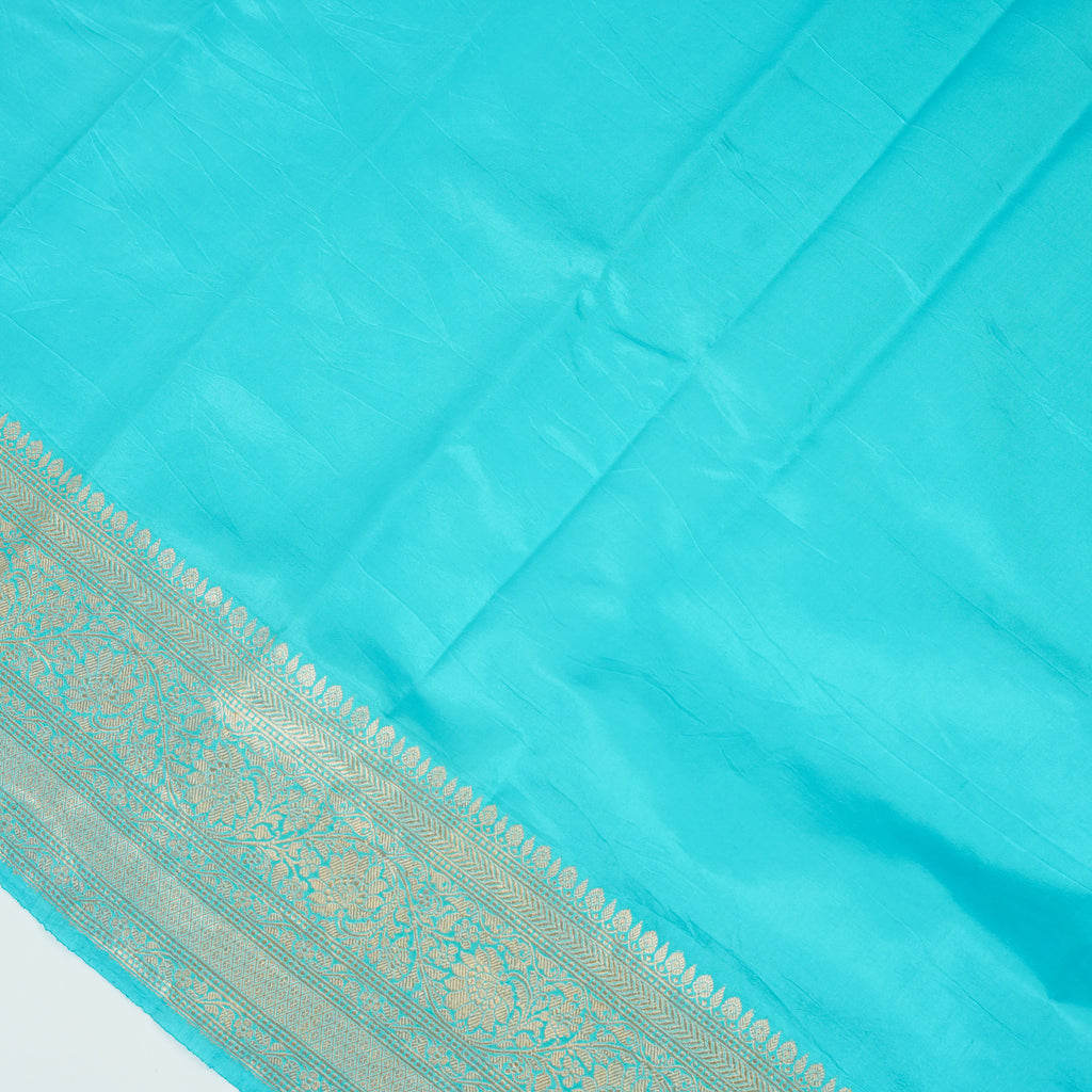 Navy Blue Contrast with lavender border - Pure Raw Mango Banarasi Saree with Golden Boota Motifs