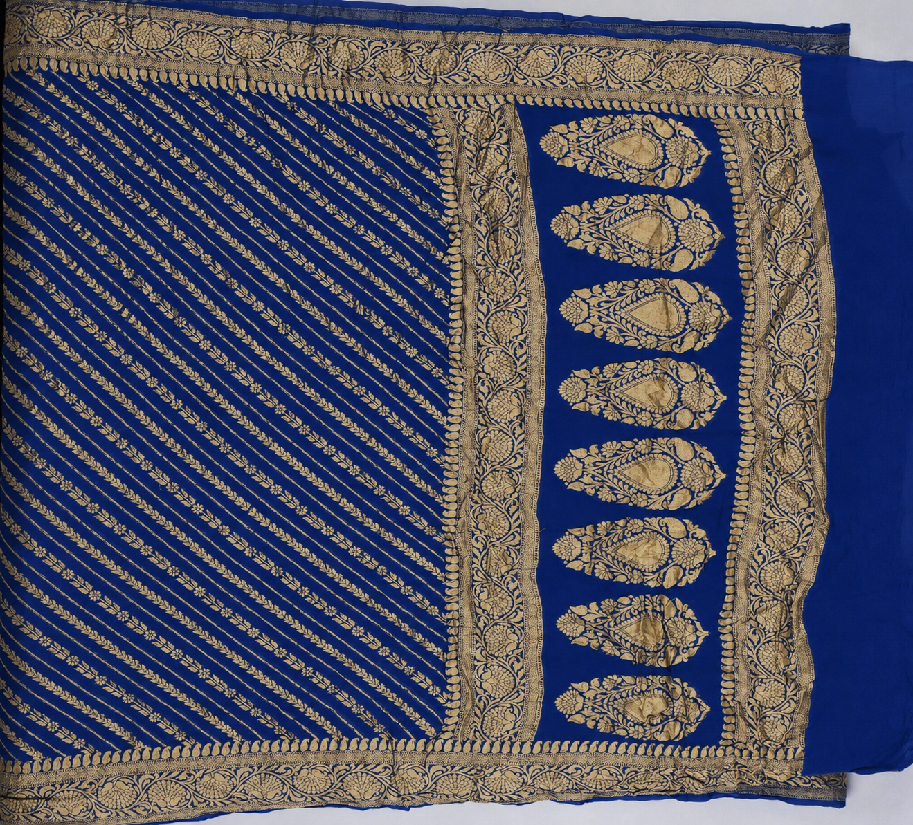 Magnetic Blue - Pure Khaddi Chiffon Georgette Silk Banarasi Saree