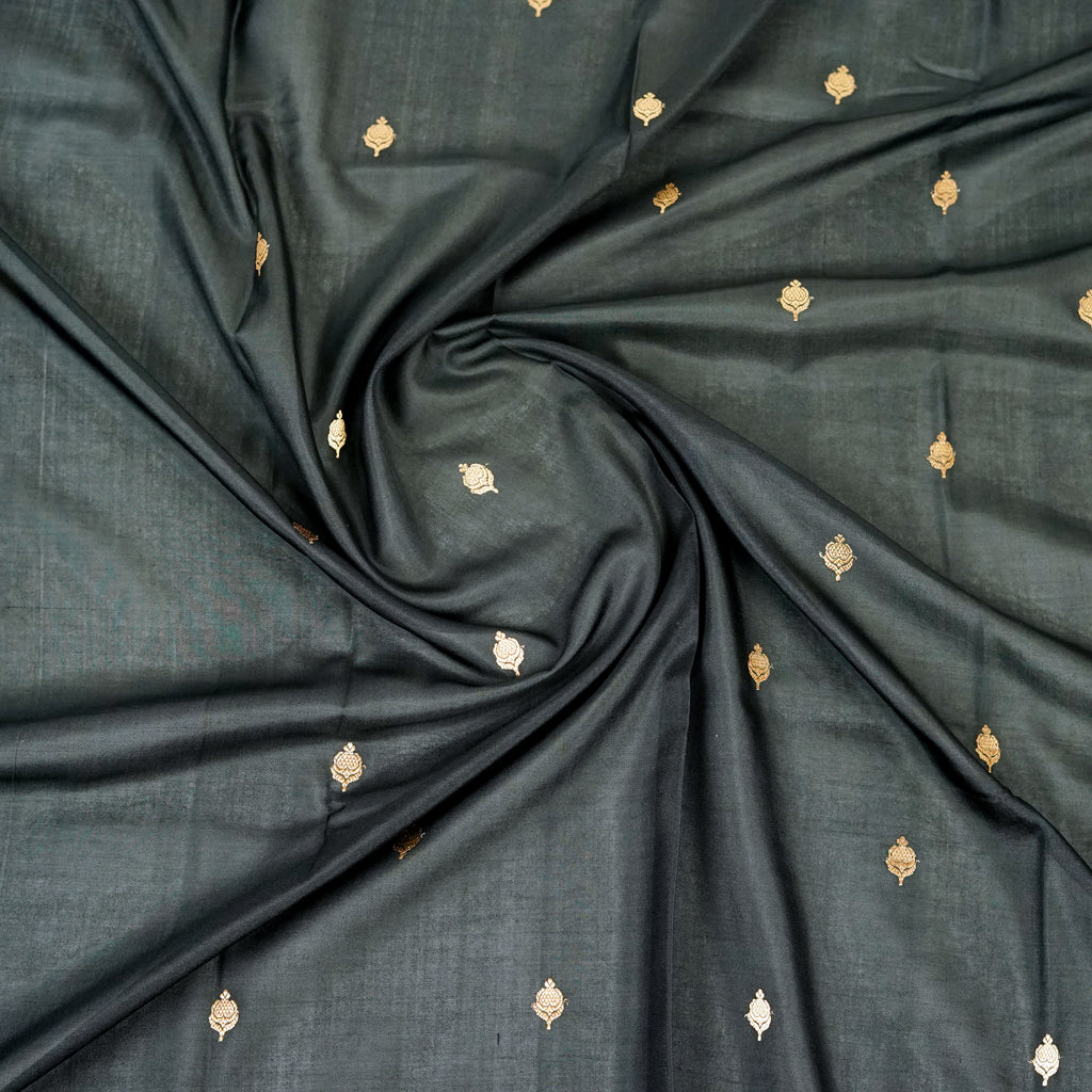 Black  - Pure Raw Mango Banarasi Saree with Goldenand silver Booti Motifs