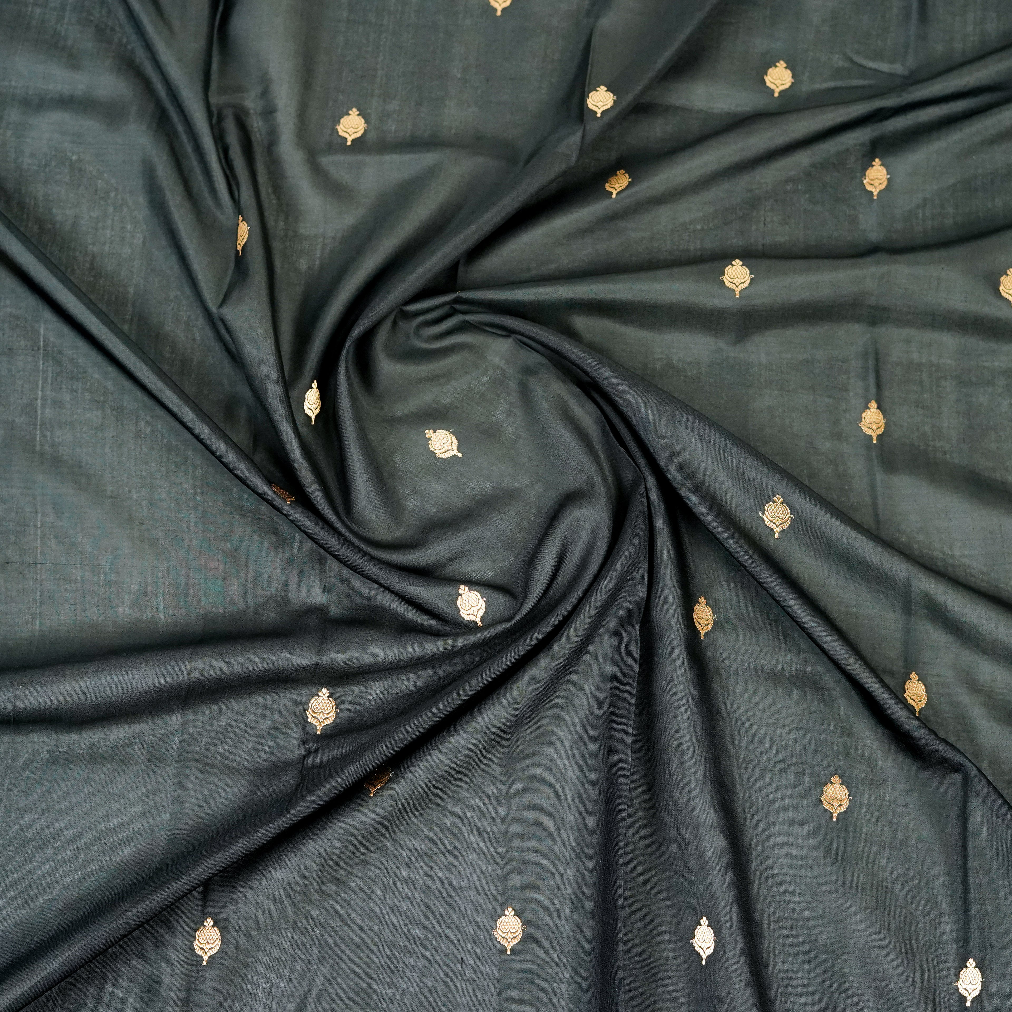 Black  - Pure Raw Mango Banarasi Saree with Goldenand silver Booti Motifs