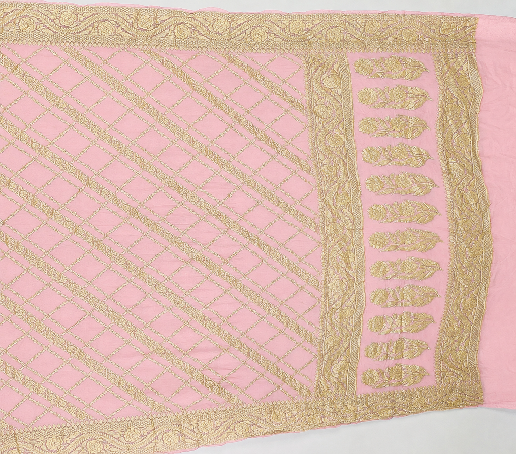 Baby Pink - Pure Khaddi Chiffon Georgette Silk Banarasi Saree