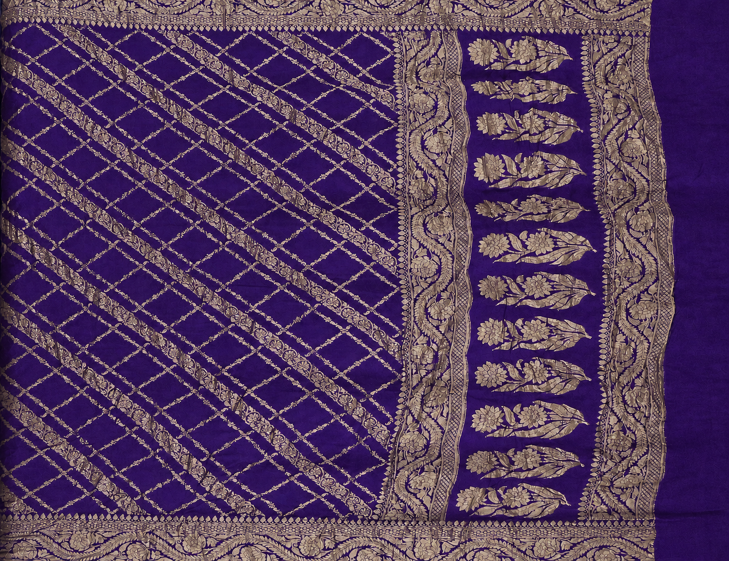 Purple - Pure Khaddi Chiffon Georgette Silk Banarasi Saree