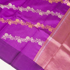 Purple - Pure Raw Mango Banarasi Saree with Golden and silver Boota Motifs