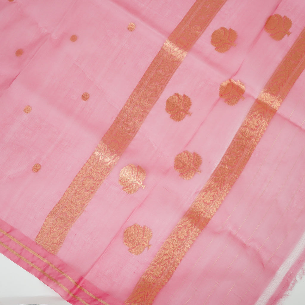 Light Pink - Pure Organza Banarasi Dupatta with small Booti design