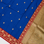 Magnetic Blue contrast with Red  - Pure Raw Mango Banarasi Saree