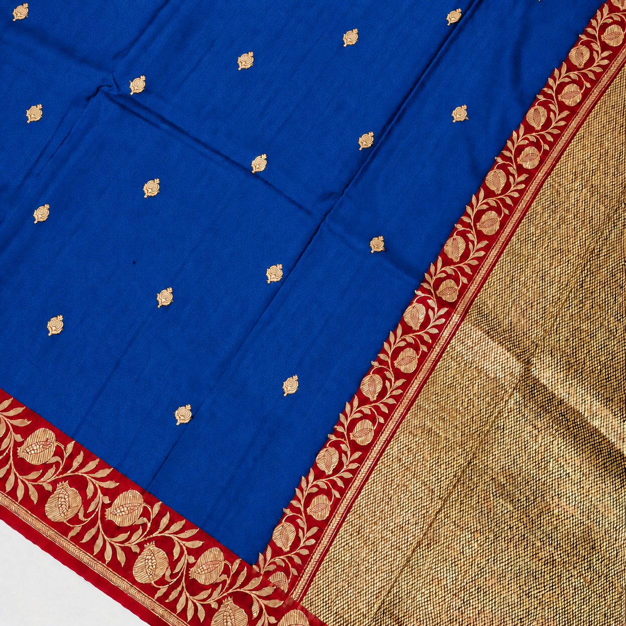 Magnetic Blue contrast with Red  - Pure Raw Mango Banarasi Saree