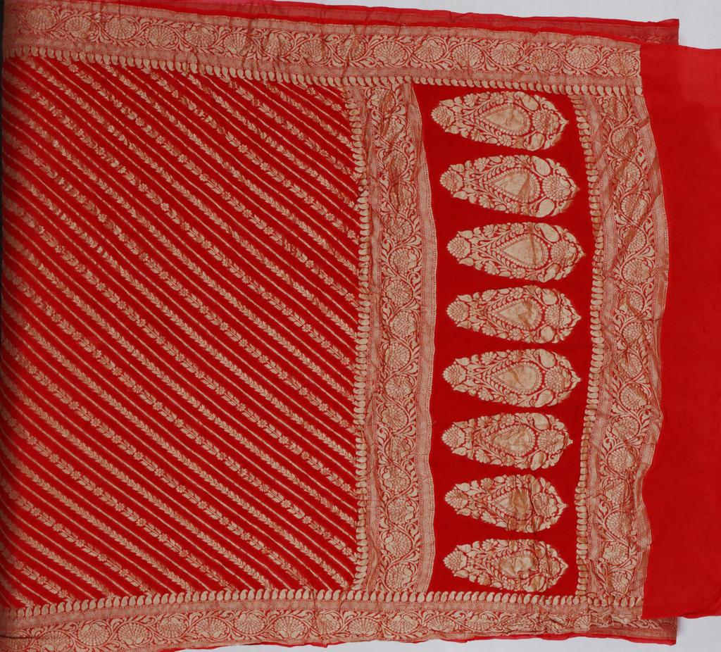 Classic Red - Pure Khaddi Chiffon Georgette Silk Banarasi Saree