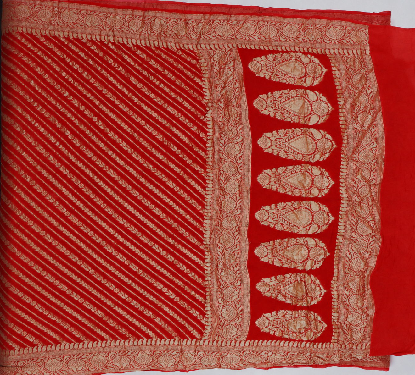 Classic Red - Pure Khaddi Chiffon Georgette Silk Banarasi Saree