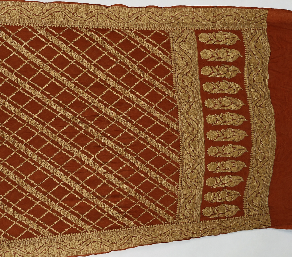 Rust - Pure Khaddi Chiffon Georgette Silk Banarasi Saree