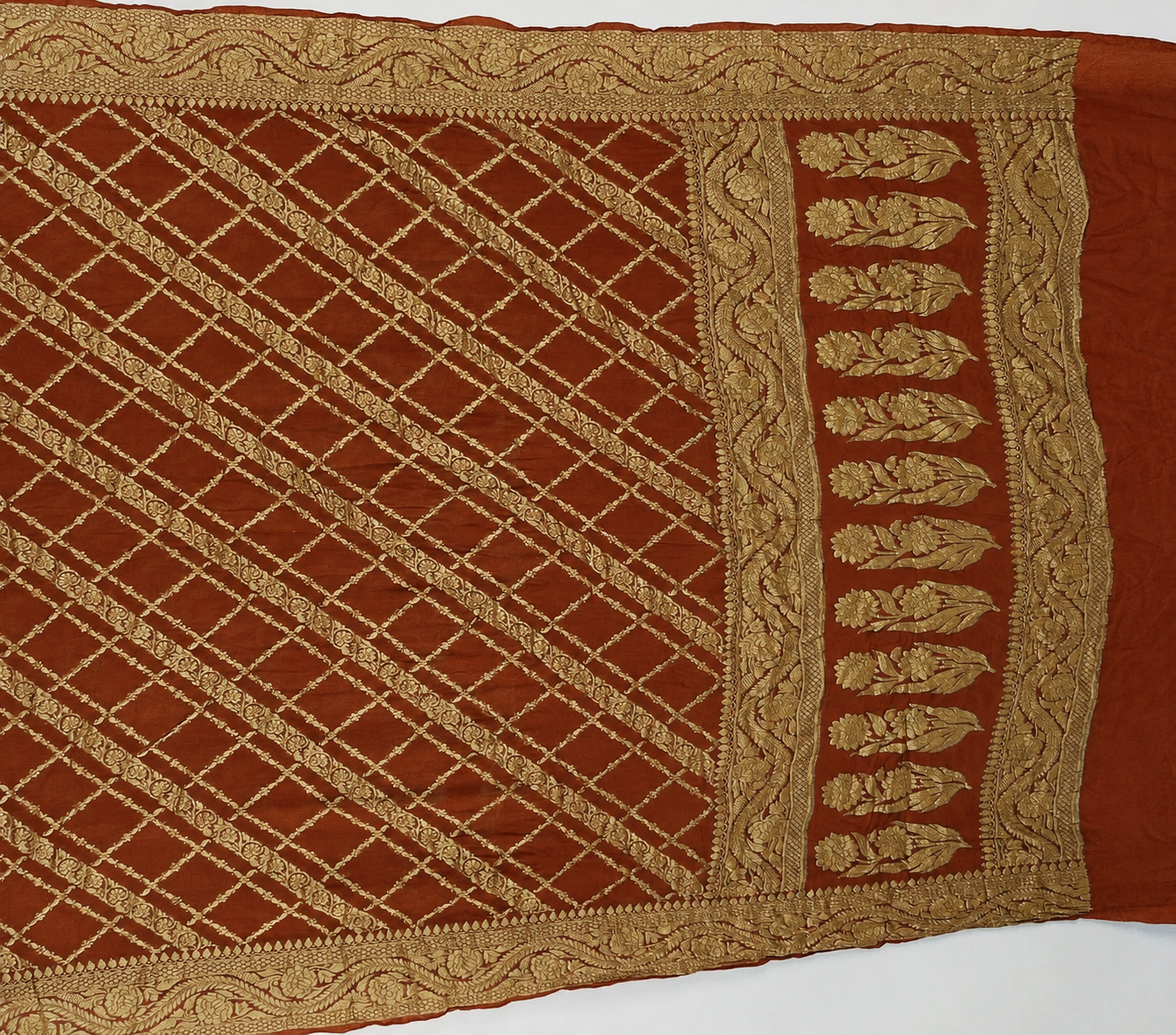 Rust - Pure Khaddi Chiffon Georgette Silk Banarasi Saree