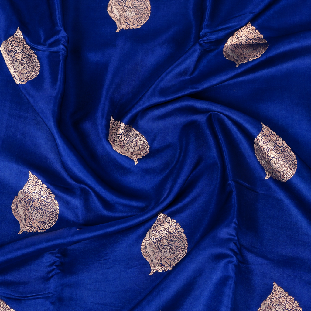 Magnetic Blue - Pure Soft Mashru Silk Banarasi Saree