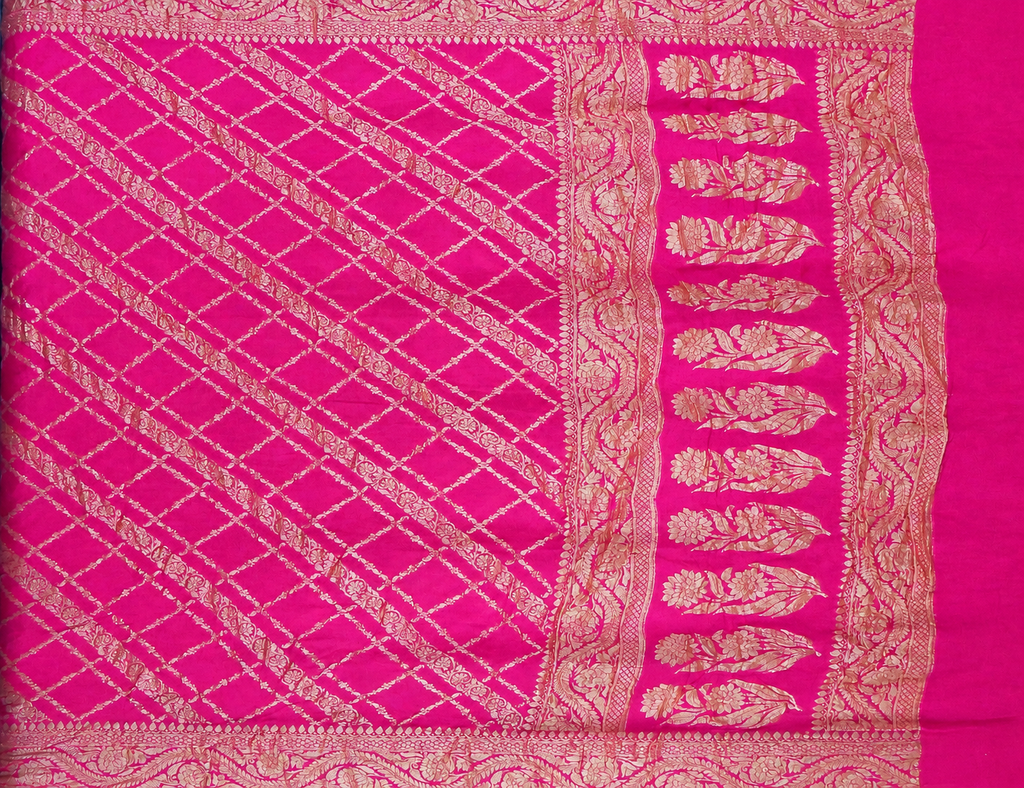 Rani Pink - Pure Khaddi Chiffon Georgette Silk Banarasi Saree