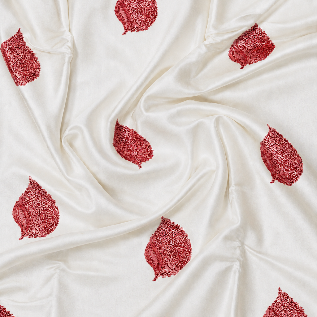 Off white with beautiful Red motifs - Pure Soft Mashru Silk Banarasi Saree