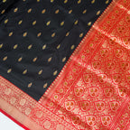 Black contrast with Red - Pure Soft premium Katan Silk Banarasi Saree with Alfi small Booti and contrast Satin Border