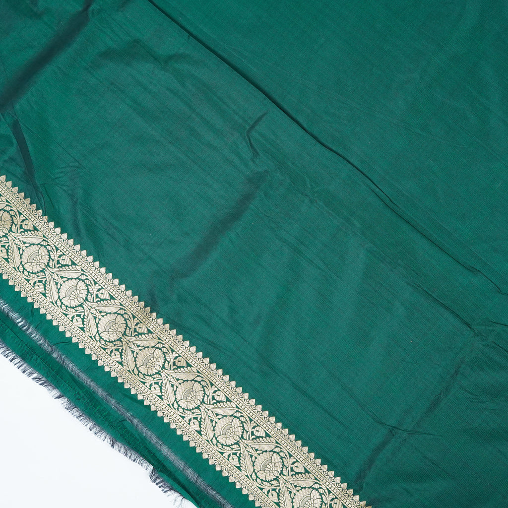 Bottle Green - Pure Katan Silk Banarasi Saree with water zari and multi color Jaal
