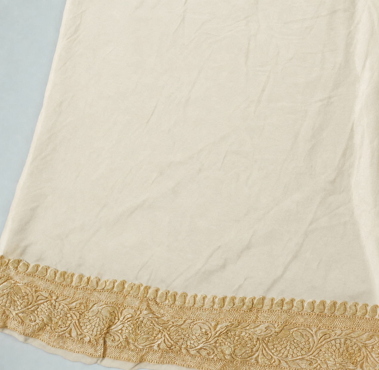 Off-White - Pure Khaddi Chiffon Georgette Silk Banarasi Saree