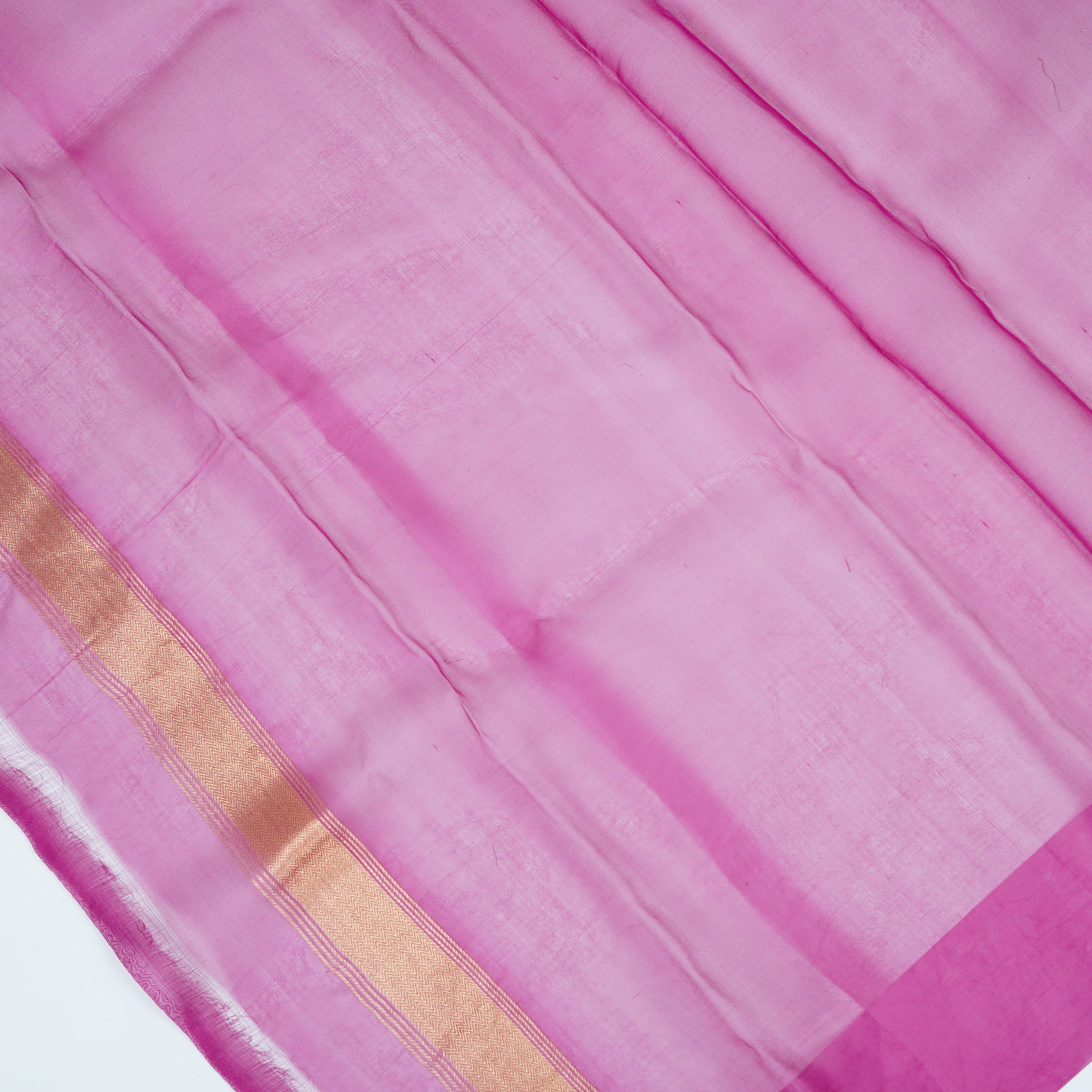 Hibiscus Pink - Pure Organza Banarasi Saree with Plain Stripe Pattern and Satin Border
