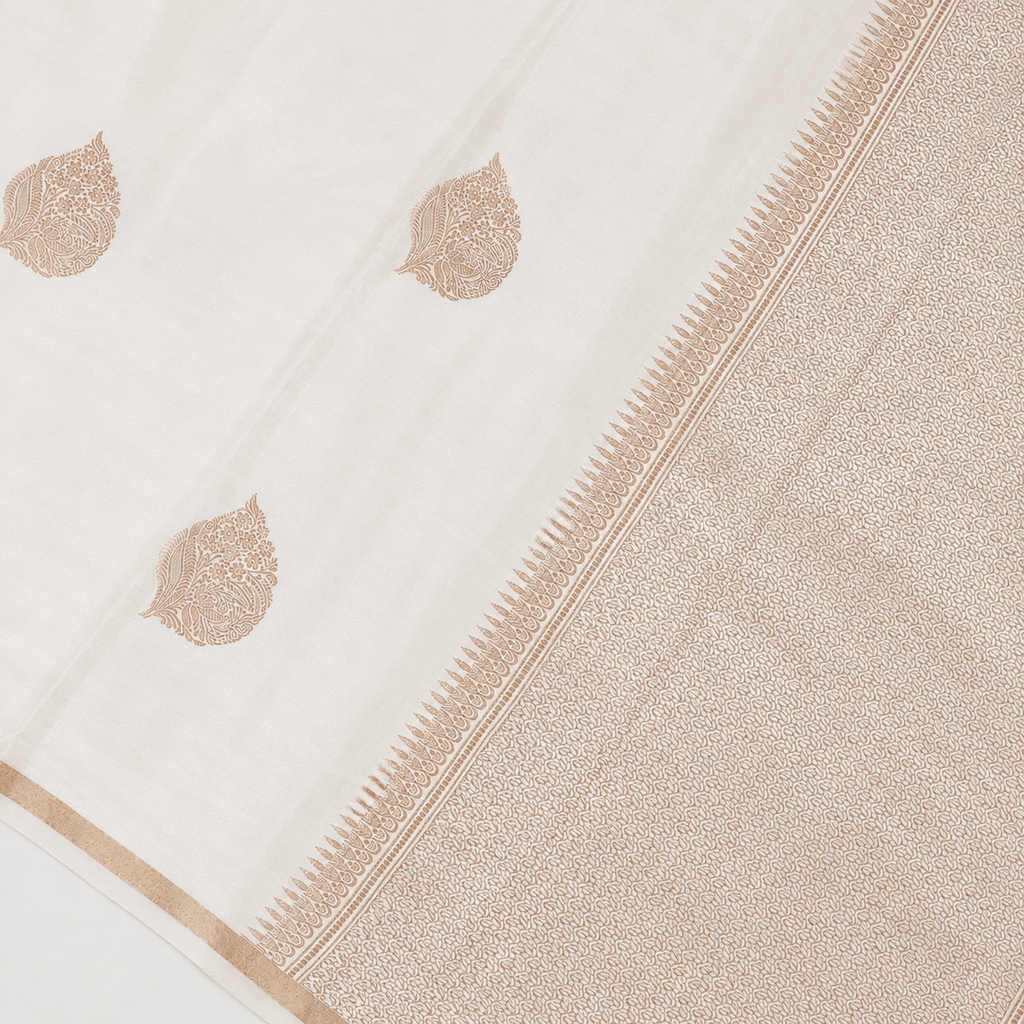 Off White - Pure Soft Mashru Silk Banarasi Saree
