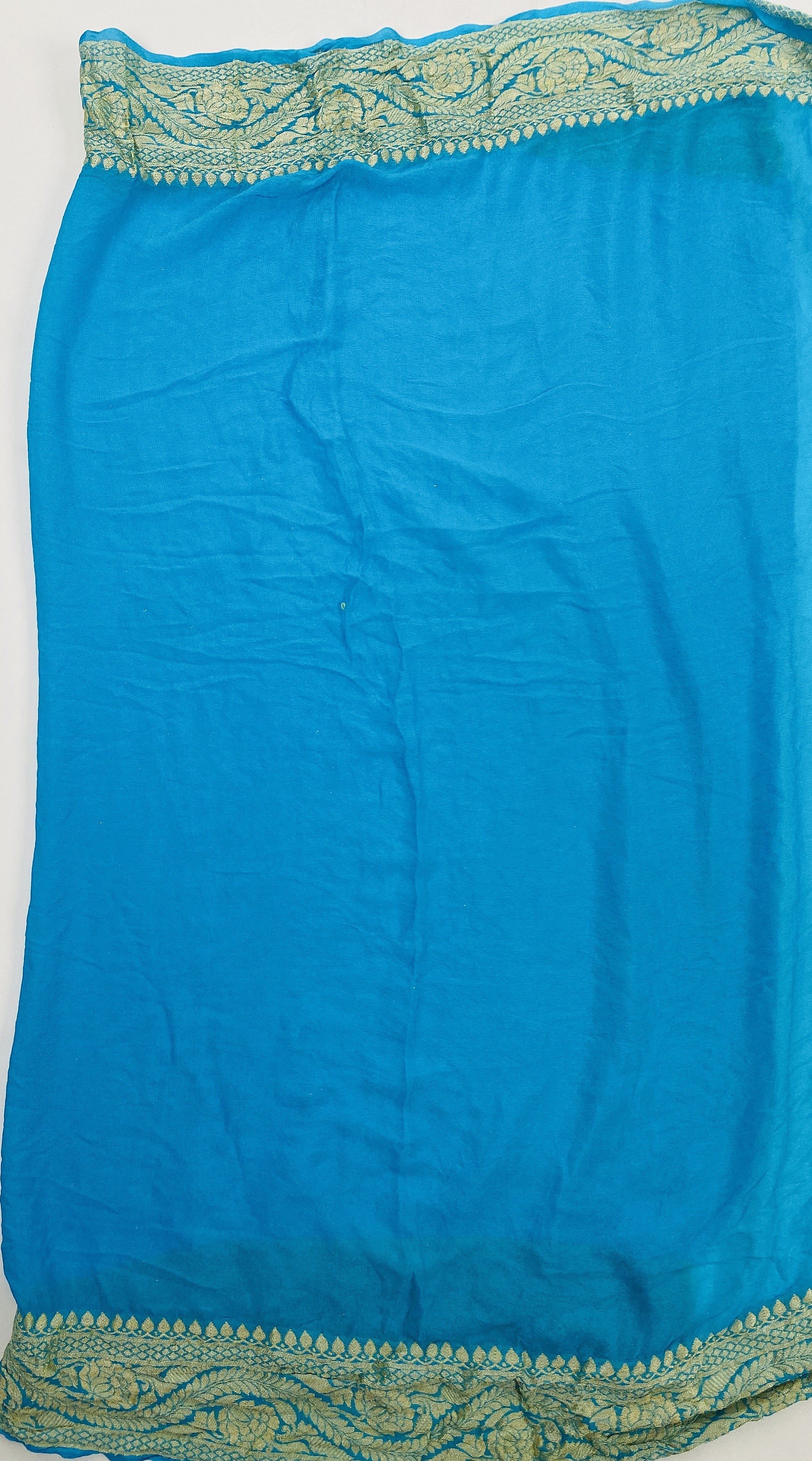 Sky Blue - Pure Khaddi Chiffon Georgette Silk Banarasi Saree