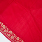White Contrast with red border - Pure Katan Georgette Banarasi Saree with Satin Border and small golden zari booti
