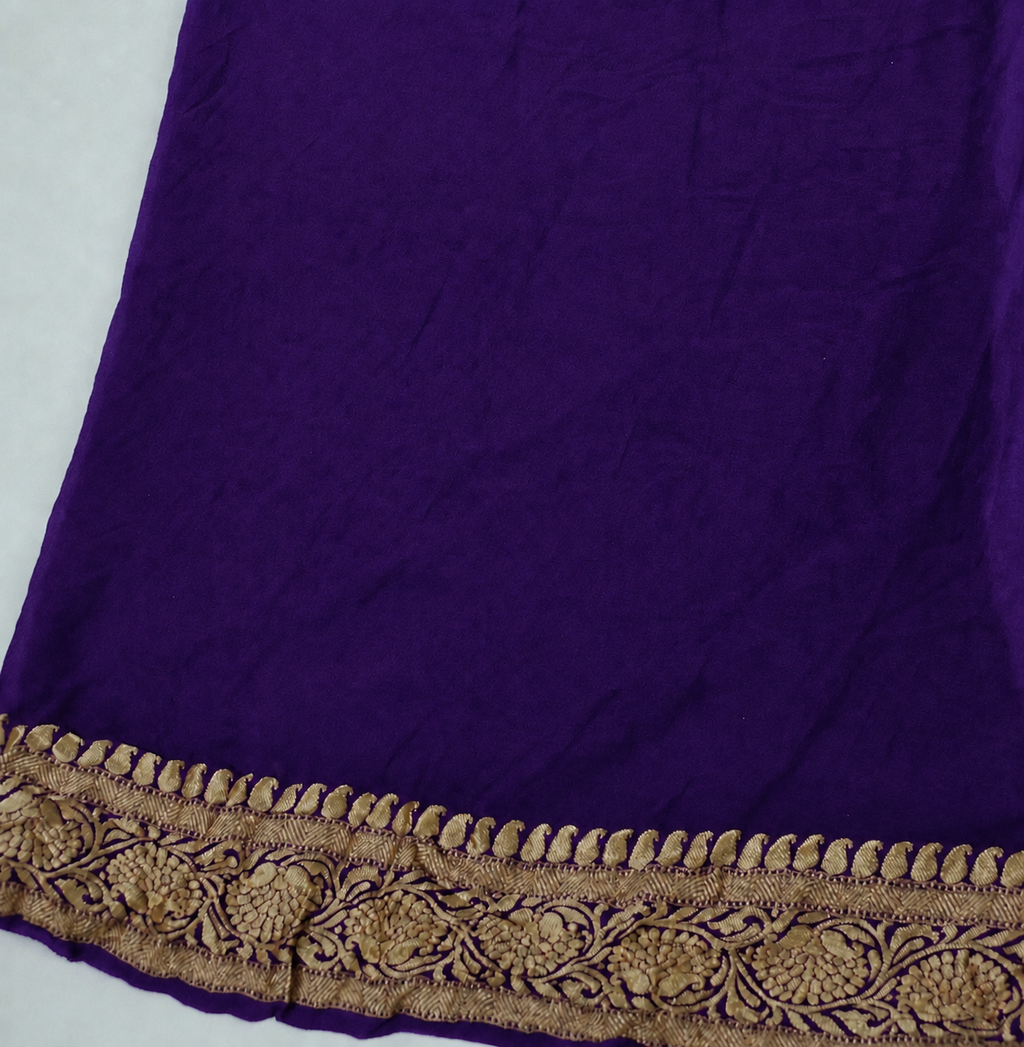 Navy Blue - Pure Khaddi Chiffon Georgette Silk Banarasi Saree