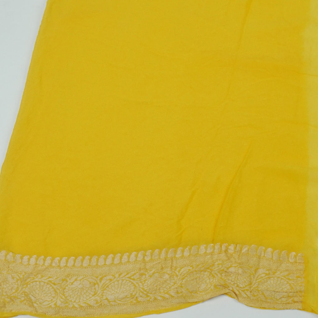 Gold Yellow - Pure Khaddi Chiffon Georgette Silk Banarasi Saree