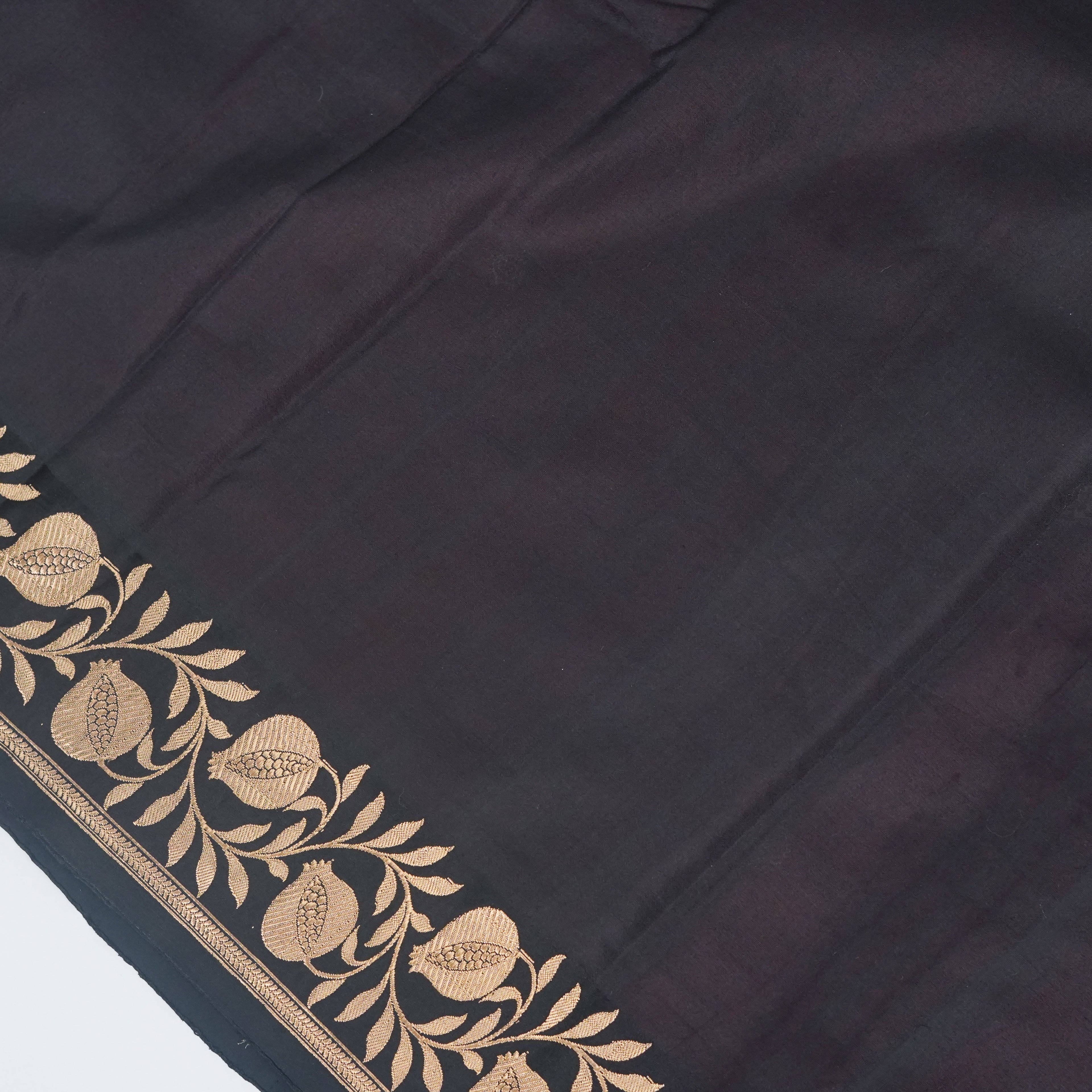 Black Contrast with maroon border - Pure Katan Georgette Banarasi Saree with Satin Border and small golden zari booti
