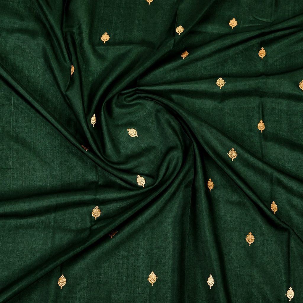 Deep Green contrast with Red  - Pure Raw Mango Banarasi Saree