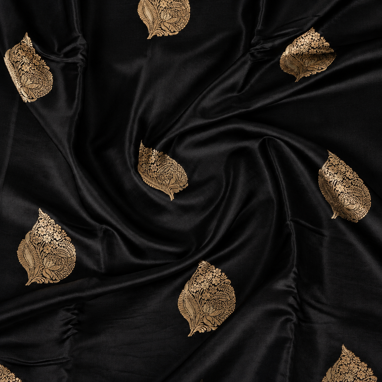 Black - Pure Soft Mashru Silk Banarasi Saree