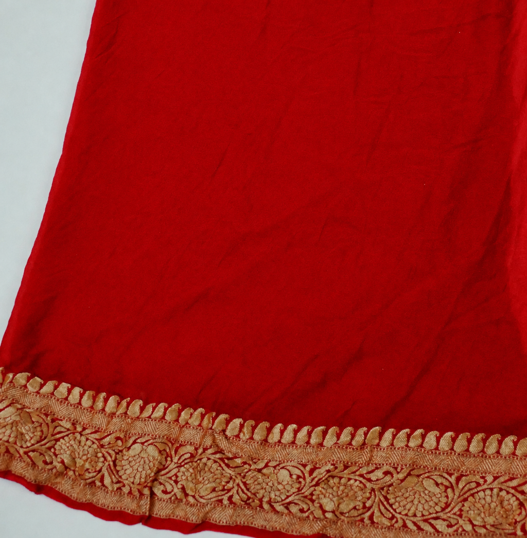 Classic Red - Pure Khaddi Chiffon Georgette Silk Banarasi Saree
