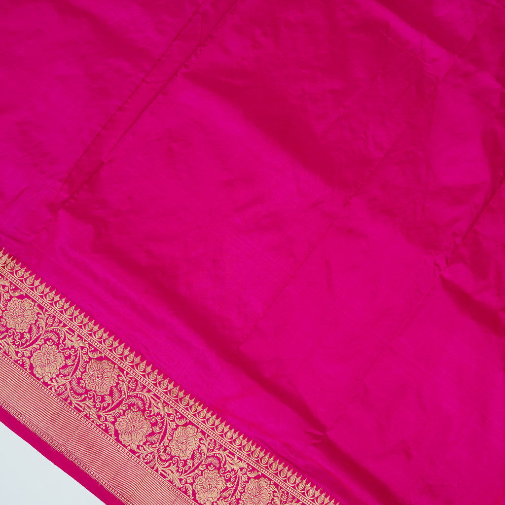 Wine contrast with Pink - Pure Soft premium Katan Silk Banarasi Saree with Alfi small Booti and contrast Satin Border