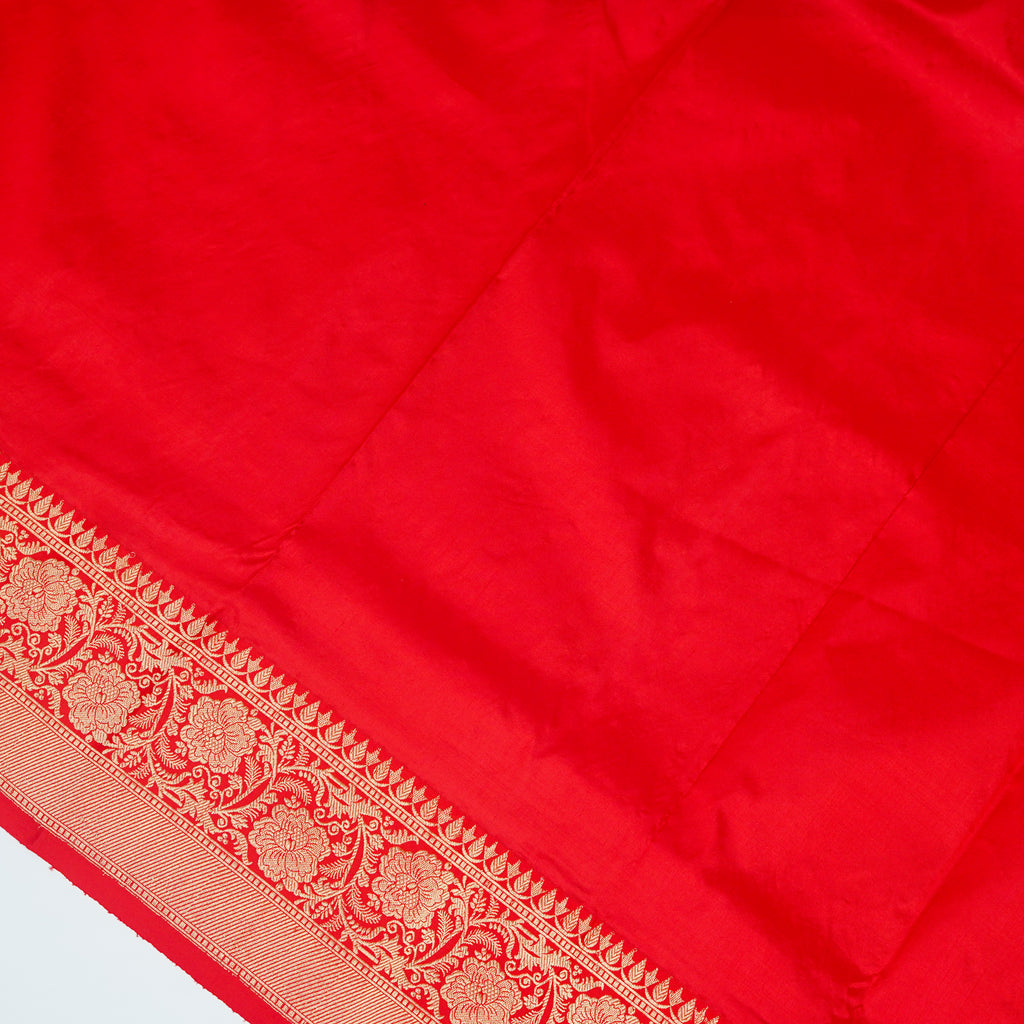 Black contrast with Red - Pure Soft premium Katan Silk Banarasi Saree with Alfi small Booti and contrast Satin Border