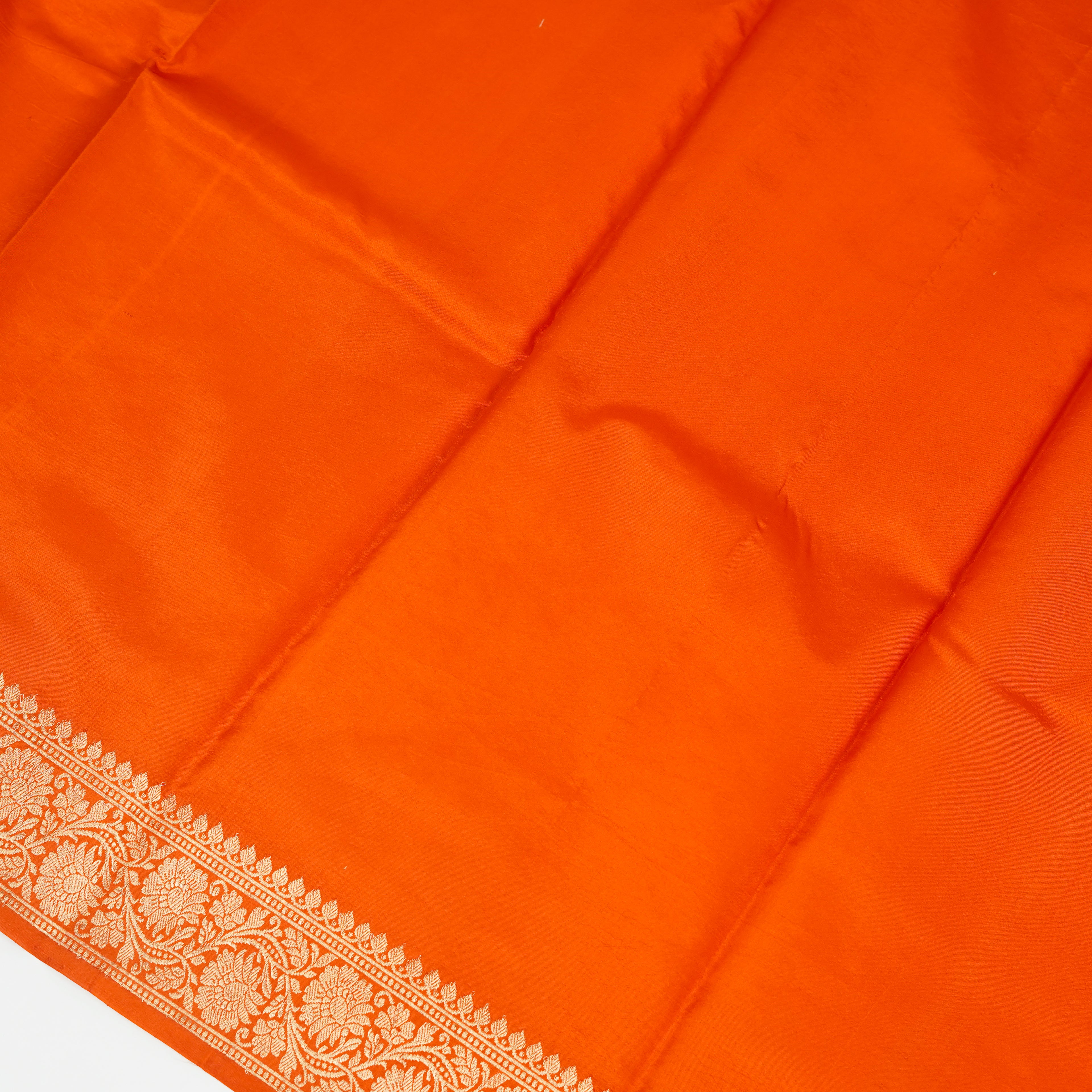 Rust - Pure Raw Mango Banarasi Saree with Golden and silver Boota Motifs