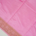 Purple Contrast with baby pink border - Pure Raw Mango Banarasi Saree with Goldenand silver Booti Motifs