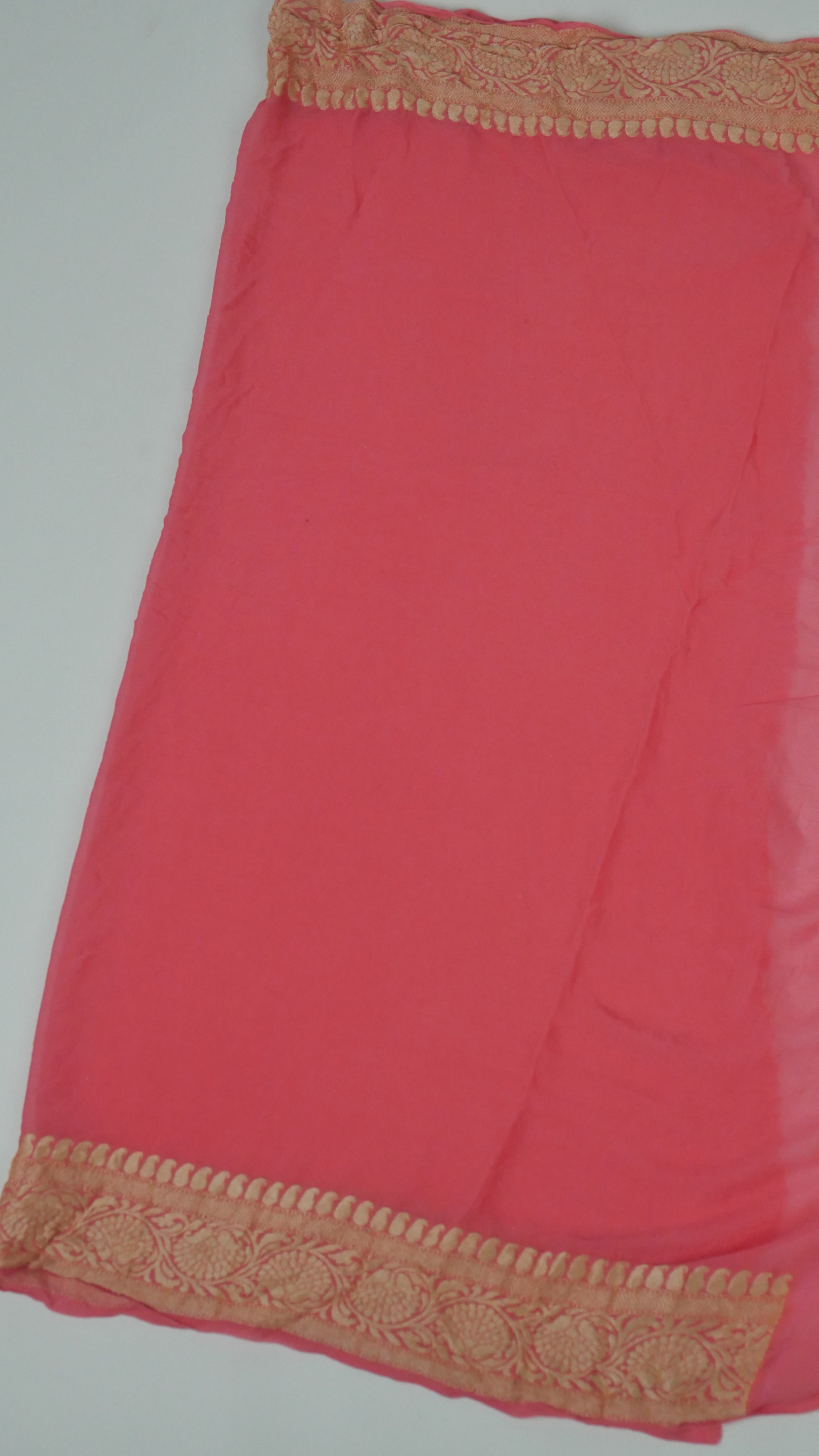 Peach - Pure Khaddi Chiffon Georgette Silk Banarasi Saree