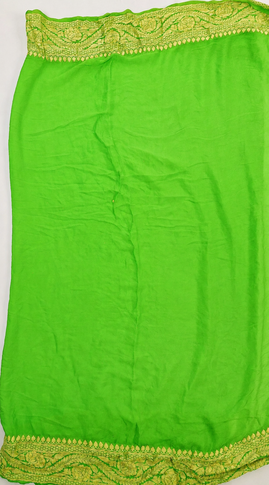 Parrot Green - Pure Khaddi Chiffon Georgette Silk Banarasi Saree