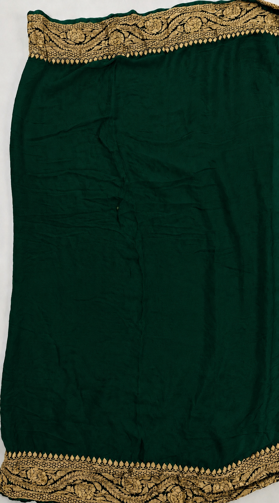Bottle Green - Pure Khaddi Chiffon Georgette Silk Banarasi Saree